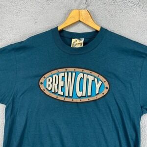 Brew City Anvil T-Shirt Adult XL Teal Graphic Print Short Sleeve Tee Mens NEW